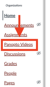 Clicking on Panopto Videos link in Canvas